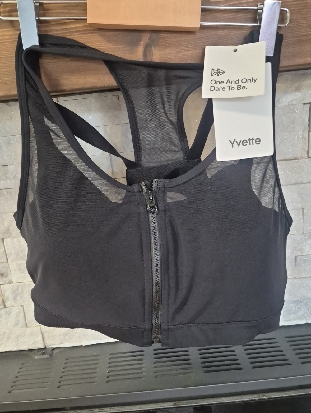 Yvette Black Front-Zip Mesh-Back Sports Bra